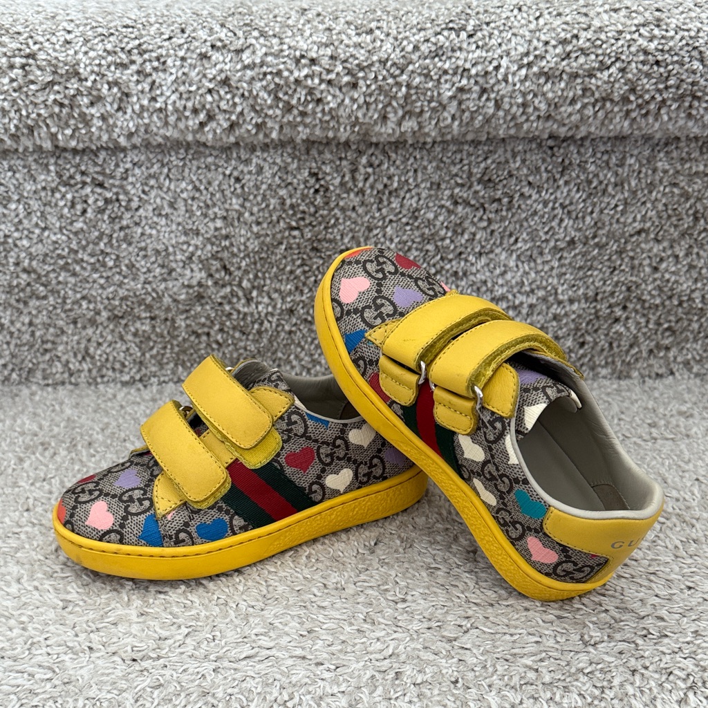 Gucci Kids Yellow Heart Gg Canvas Velcro Sneakers